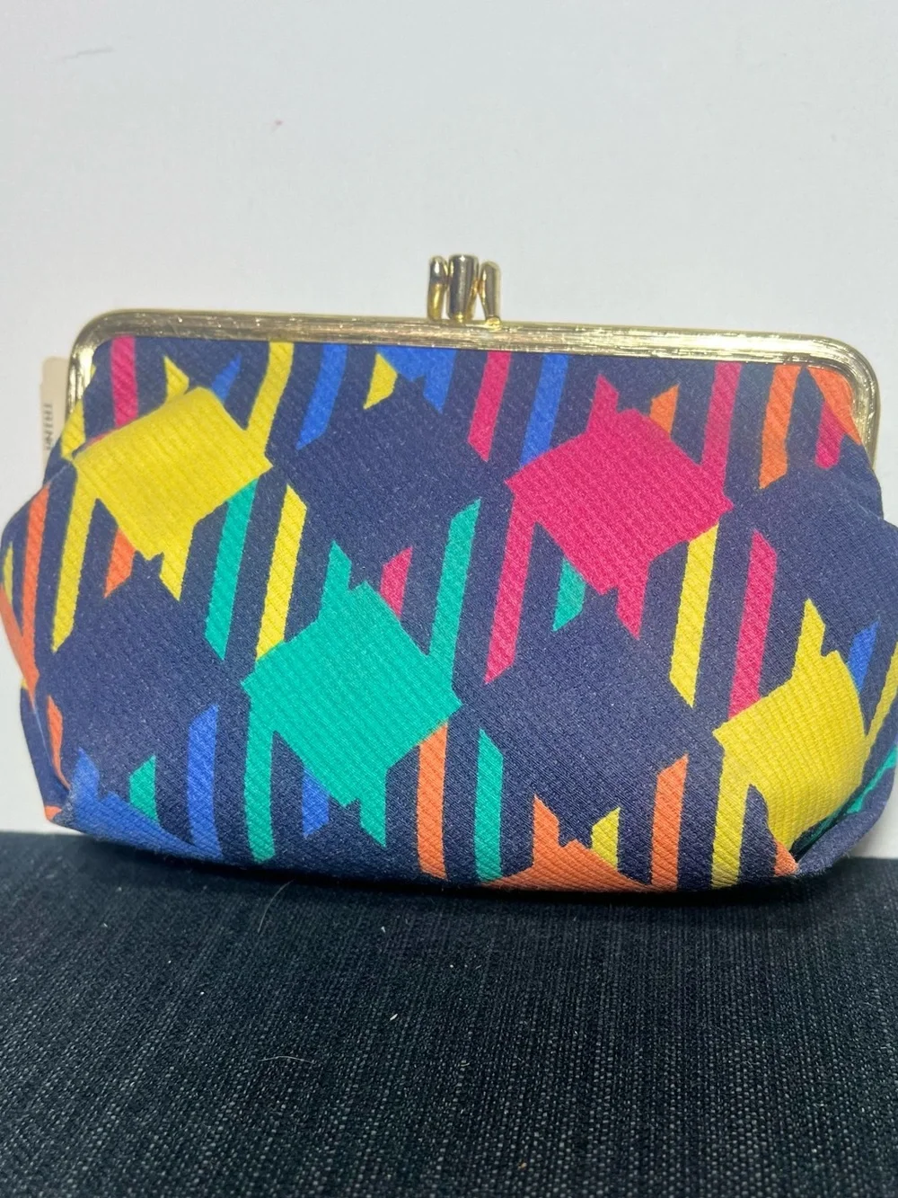 Vintage 80s Trina NWT Kiss Lock Cosmetic Bag Retro 80s Geometric Print
